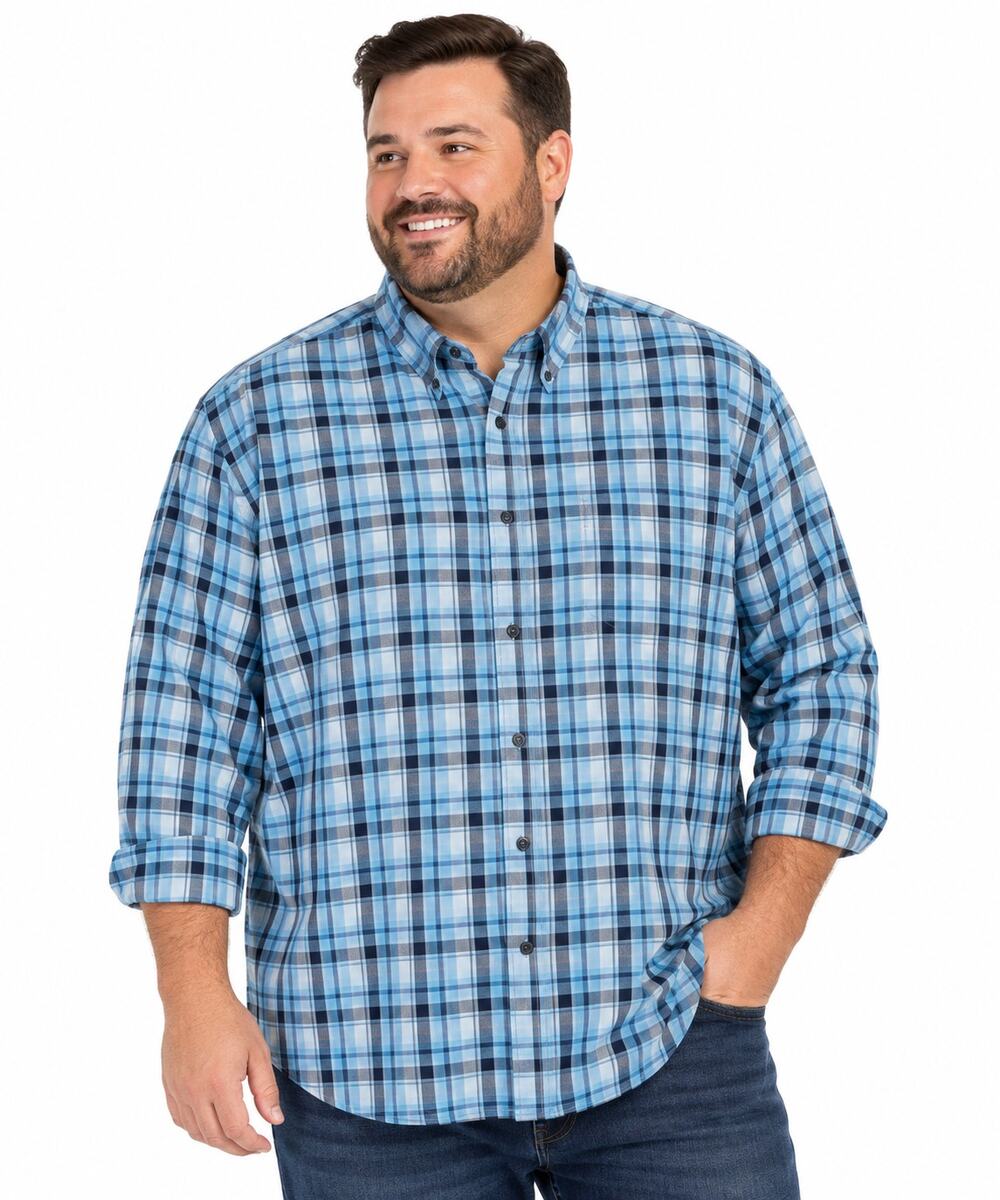 Club Room Men’s Blue Black White Plaid Check Button-Down Shirt XXL